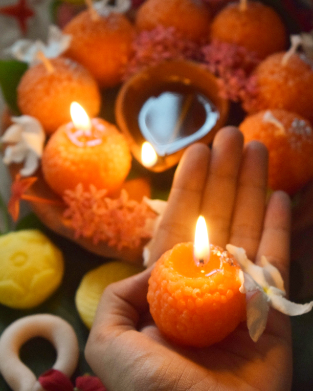 Motichur Laddoo Candles Set of 8 Handmade Eco Friendly