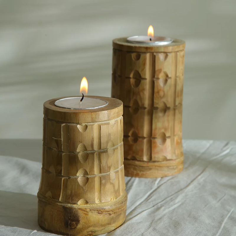 Handcarved Bamboo Candle Holder
