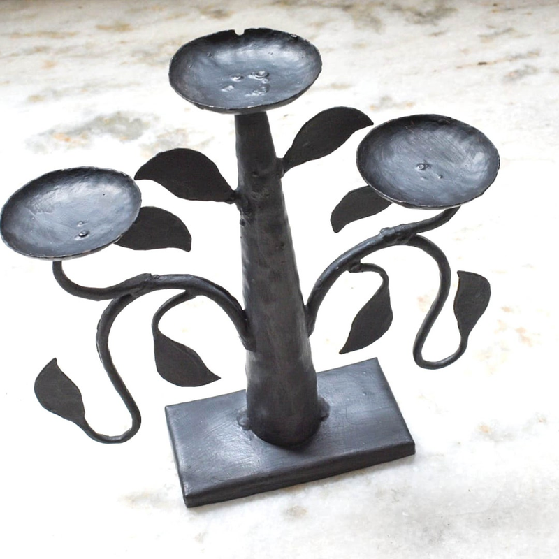 India House-Black Wrought Iron Candle Stand| Tree Tea Light Candle Holder|Wrought Iron |Handmade | Anniversary gift | Housewarming